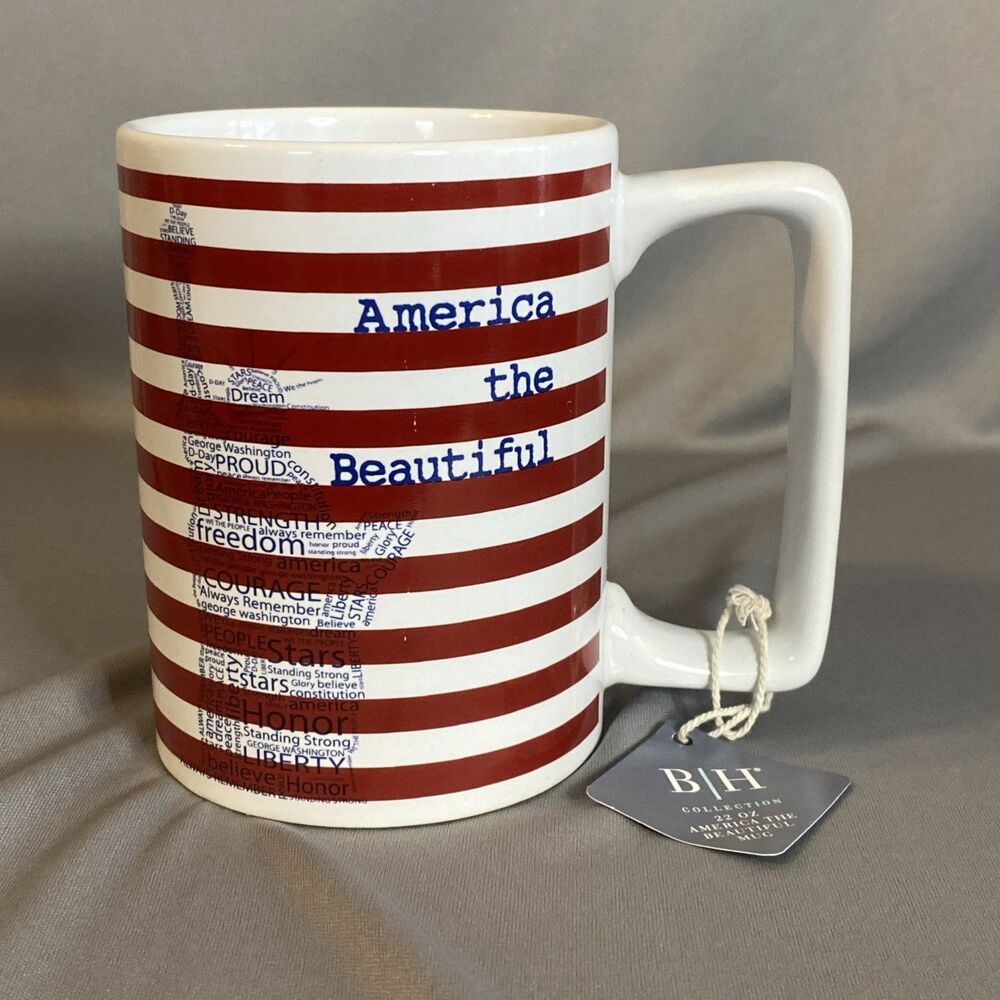 AMERICA THE BEAUTIFUL Coffee Mug Cup Statue of Liberty Striped 22 oz Patriotic